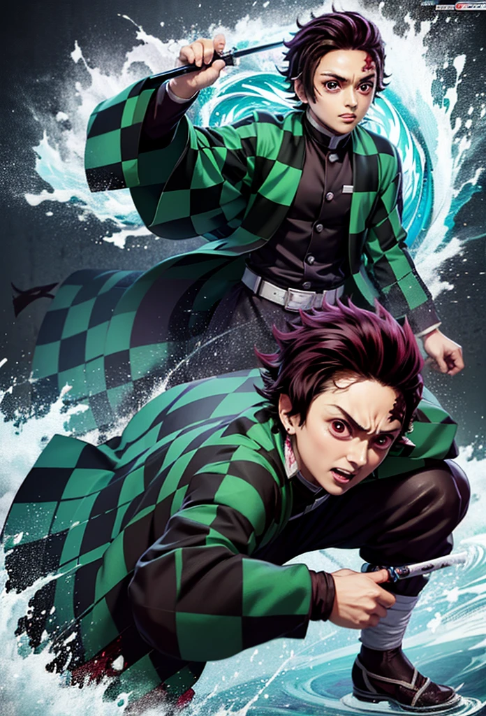 Anime character with sword and green and black checkered shirt, Kimetsu no Yaiba, handsome guy in Demon slayer art, Demon slayer artstyle, Demon slayer rui fanart, Key Anime Art, tanjiro kamado, Official Art, Demon slayer, Hiroyuki Takahashi Color Scheme, Official character art, High quality fan art, High-quality artwork