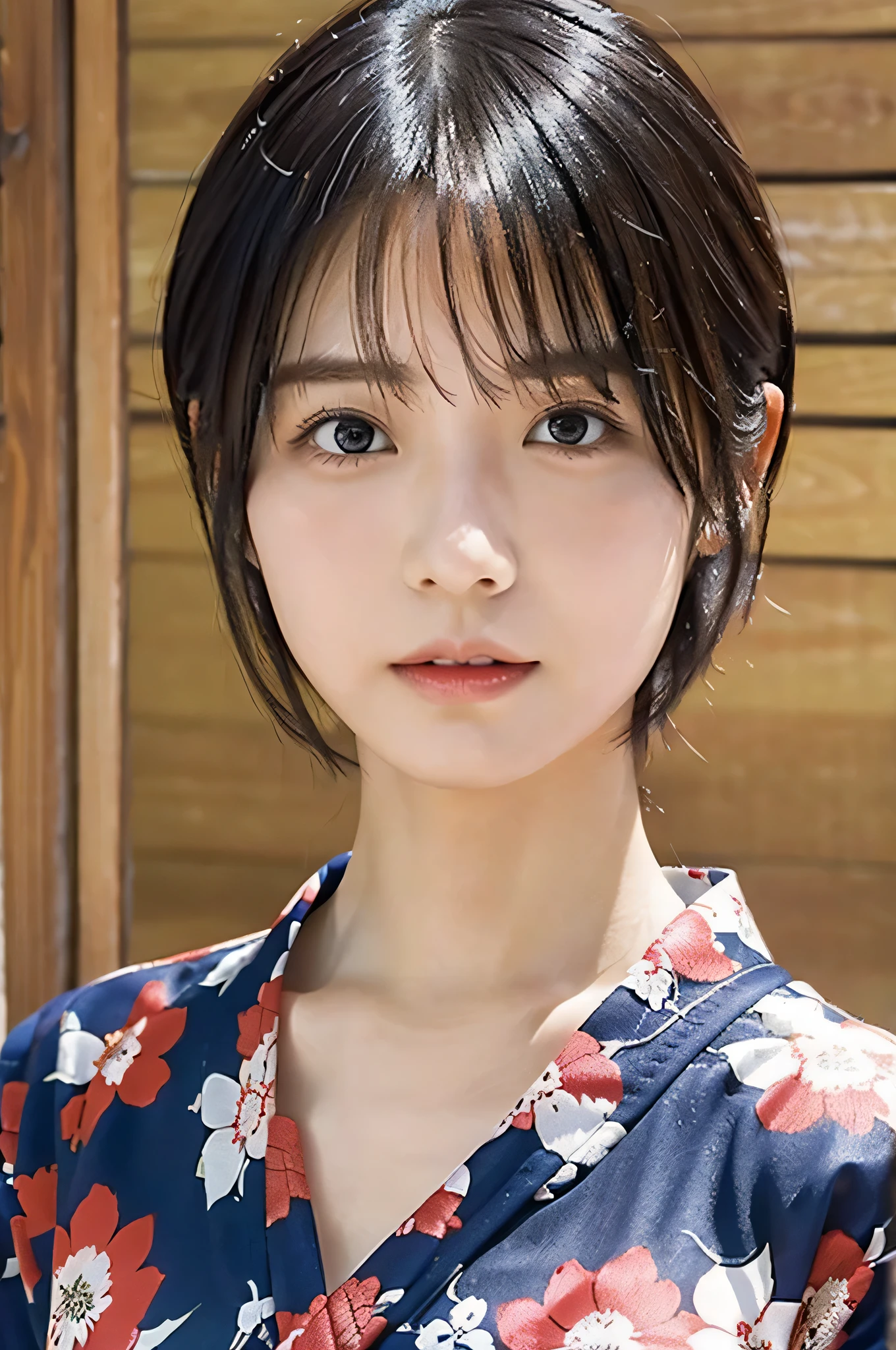 Japanese women、Clothes that do not expose skin、Close-up of face、yukata、short hair