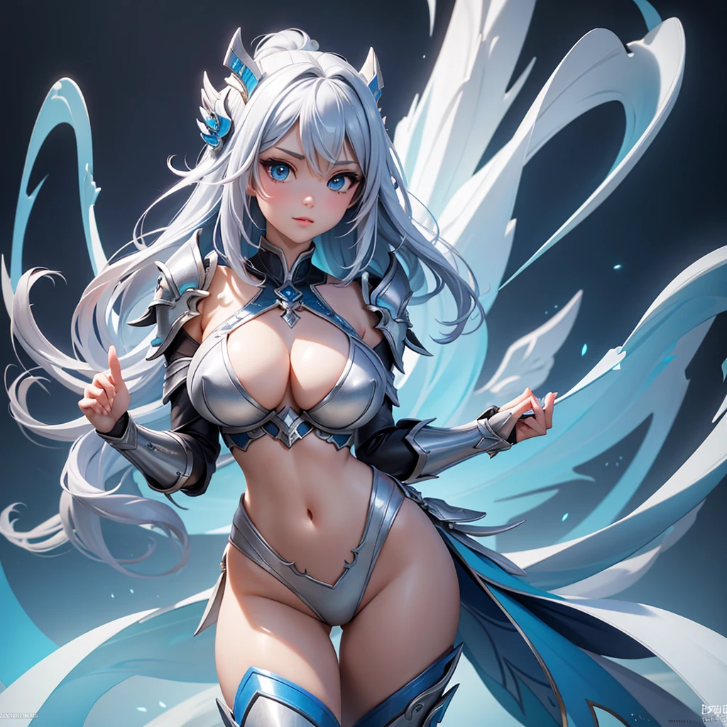 1_girl, solo, full body portrait of a woman in a silver and blue bikini, chengwei pan on artstation, by Yang J, detailed fantasy art, stunning character art, fanart best artstation, epic exquisite character art, beautiful armor, extremely detailed artgerm, detailed digital anime art, artgerm on artstation pixiv, armor silver bikini girl,