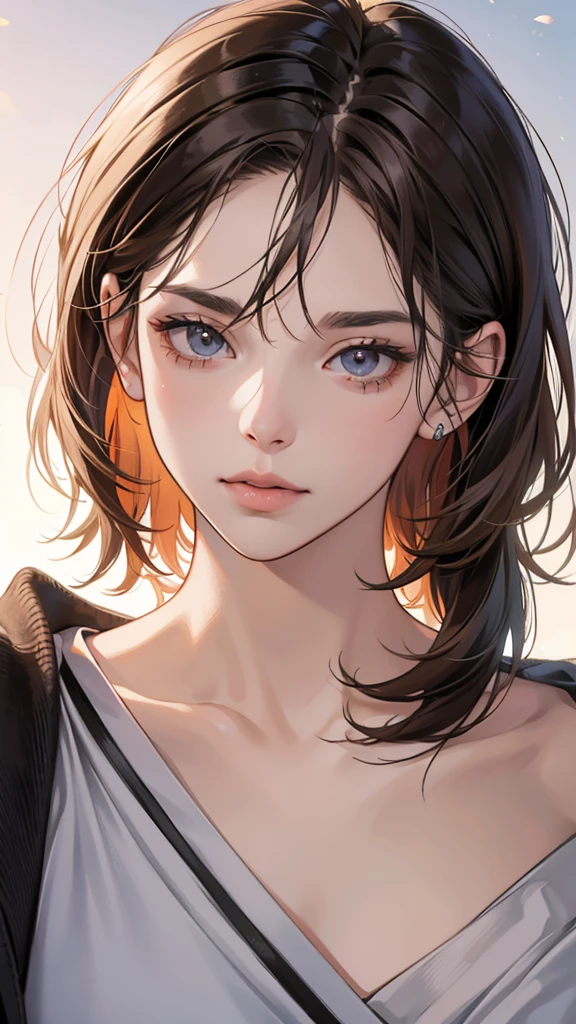 (masutepiece, Digital Art, Digital Illustration, 4K, 8K, Ultra-detailed, beautiful image, Sharp Image, Photorealistic, Raw photo, Perfect face, Perfect lines, Perfect eyes, Soft lighting) , a couple, 1 girl 1 boy, Hair color is different, Medium brown hair and brown eyes, Short black hair and gray eyes, Romance, Lie on the ground, Lip touch