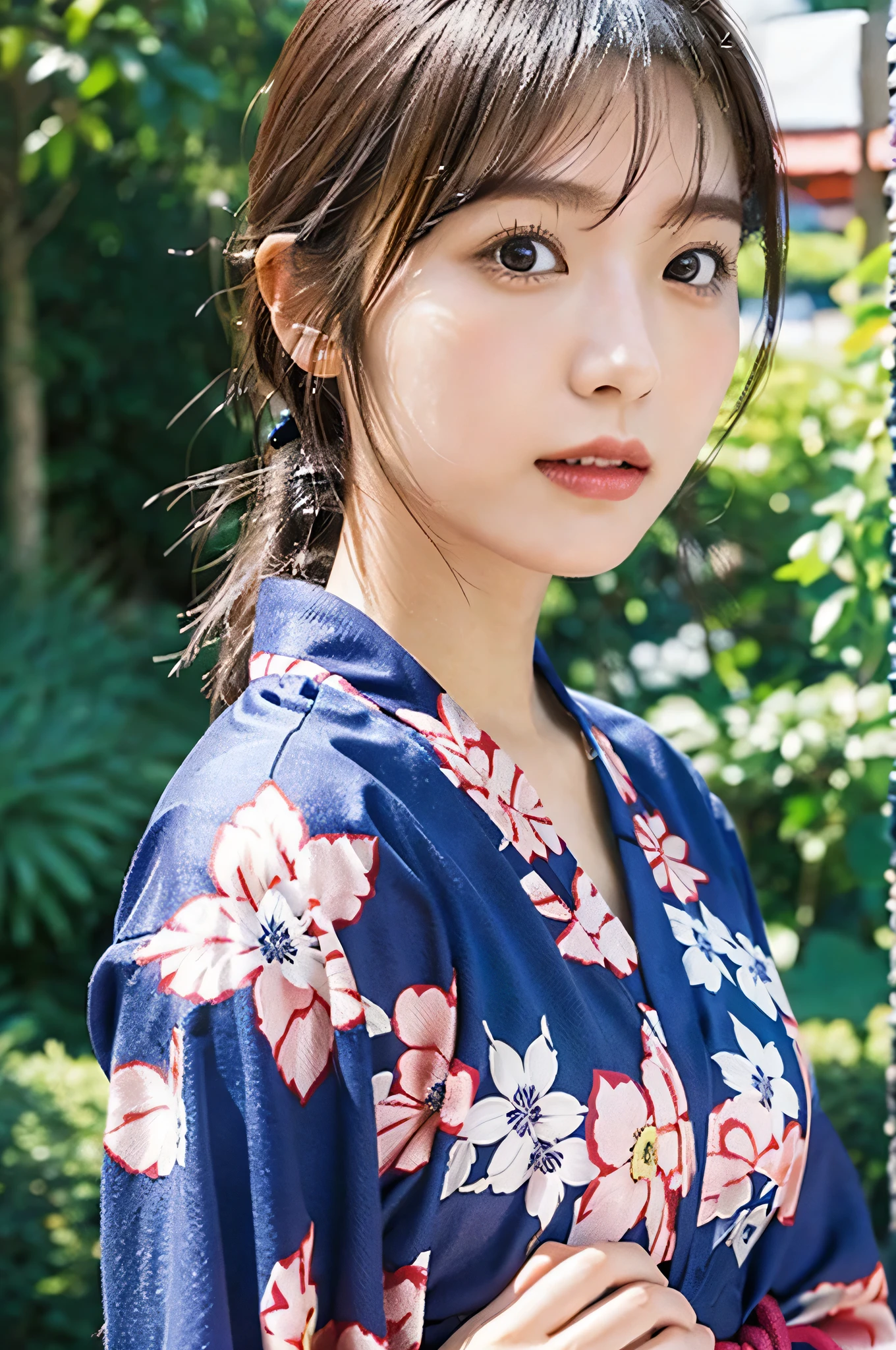 Japanese women、Clothes that do not expose skin、Close-up of face、yukata、Medium Hair