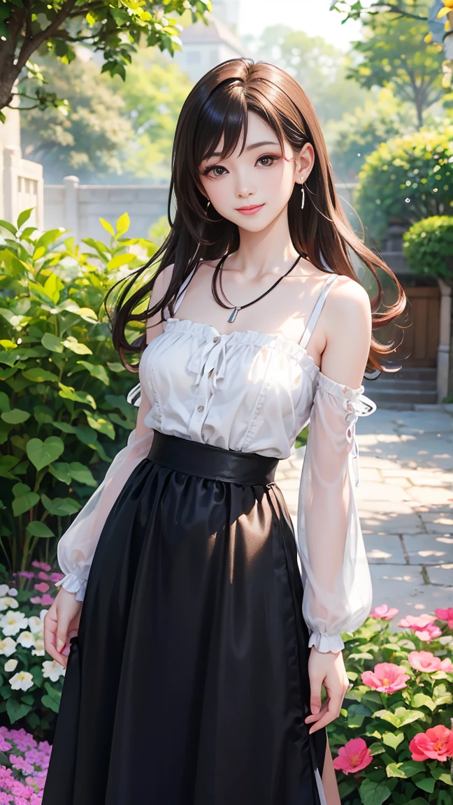 k hd,detail-rich, 1 woman, 独奏, full bodyesbian, (best qualtiy, tmasterpiece, absurderes: 1.2), up front view, s the perfect face, Very delicate and beautiful, Fine-grained skin texture, Lively and radiant skin, Long legs, PureErosFace, (Ulzzang-6500: 0.4), marron marron, (Gray hair), eBlue eyes, Hefty Smile, a color, Holes, v neck, nabel,Short pleated skirt,A light and flowing skirt,Clear tattered shirt,Jewelry earrings,upper legs,ln the forest,vines,wounded