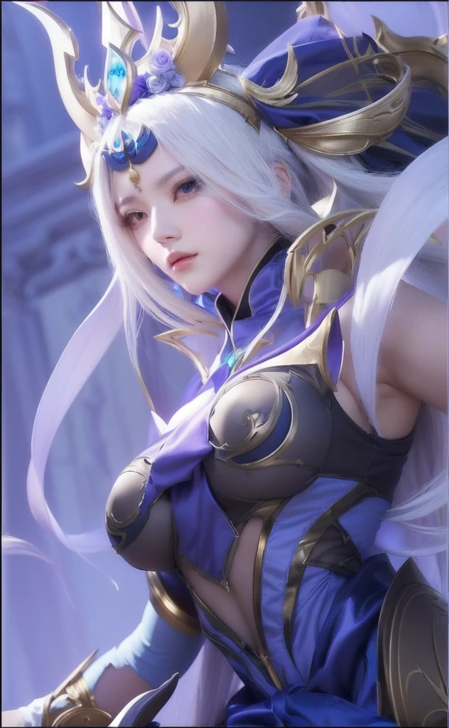 a woman with very long white hair, ashe, irelia, potret gadis ksatria zodiak, orianna, kda, ig model | artgerm, Artgerm lau, inspired by Ju Lian, heise jinyao, yun ling, very detailed artgerm, artgerm mimpi, white haired god