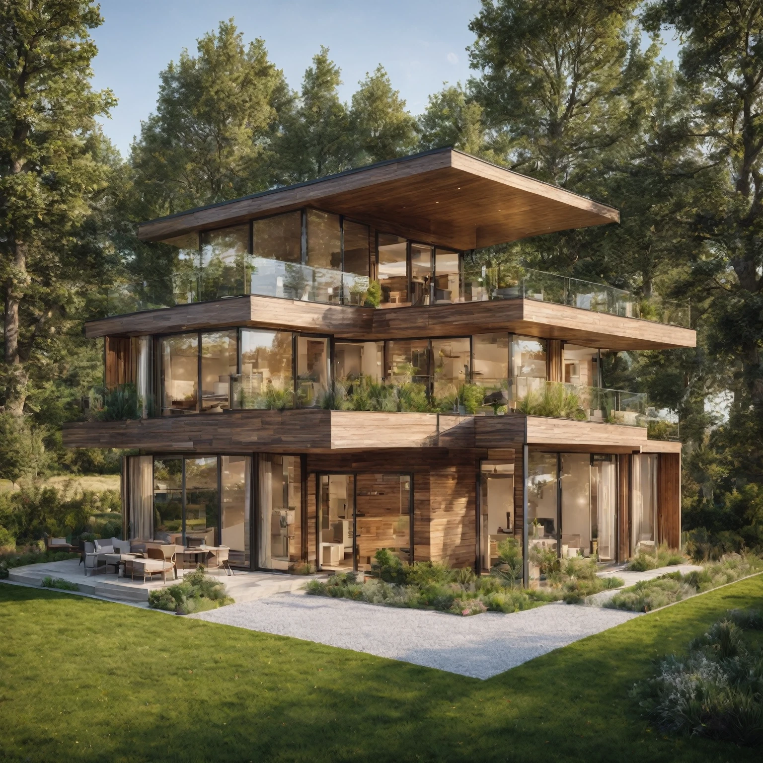 a modern small house, a grassy yard, sunlight shining into the yard, front view, hero view, modern architecture, sunlight, (best quality,4k,8k,highres,masterpiece:1.2),ultra-detailed,(realistic,photorealistic,photo-realistic:1.37),HDR,UHD,studio lighting, sharp focus ,extreme detail description,professional,vivid colors,landscape,architecture,exterior,nature,outdoor