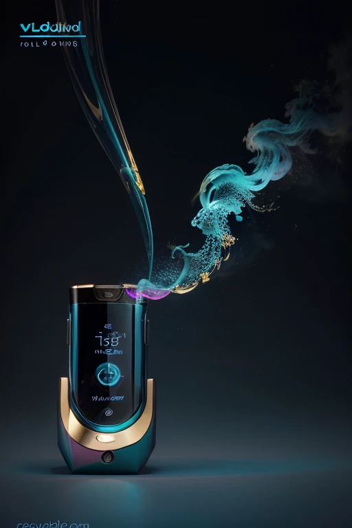 Design Logo: Create a distinctive vape device with a deep midnight blue finish and shimmering, gold accents. The vapor cloud should emerge in a stunning gradient of teal and bright magenta, forming intricate, artistic patterns. The device should have a refined yet bold design, making it look both premium and innovative. Use a color palette of midnight blue and gold for the device, with gradient shades of teal and magenta for the vapor cloud. The brand name 'CloudCraze' should be displayed in a sophisticated, modern font to the side of the device, with the phrase 'Redefine Your Vaping Experience' in a complementary, elegant font underneath. The design should captivate with its rich, eye-catching colors and luxurious details.