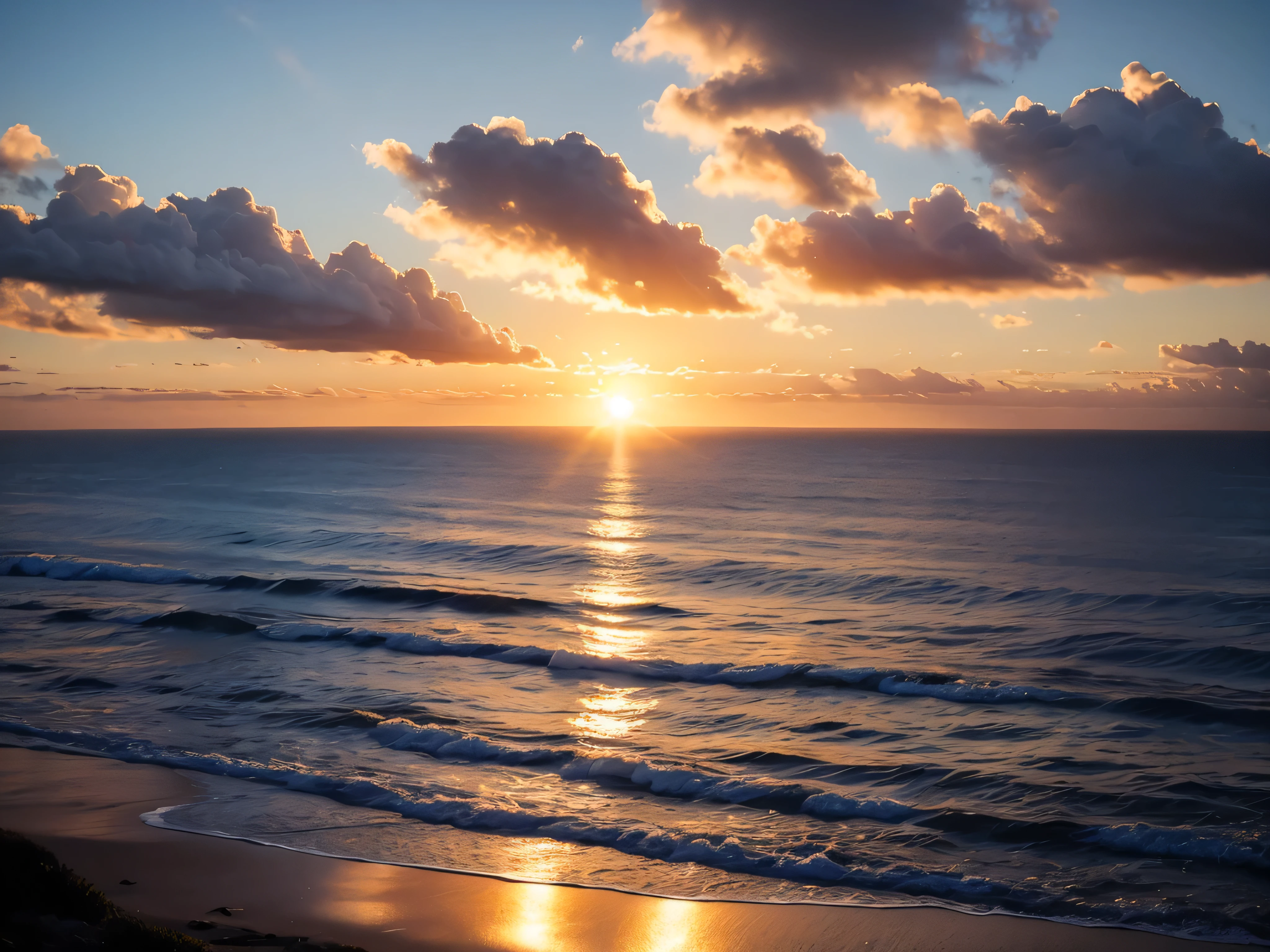 The sun setting over the coastline