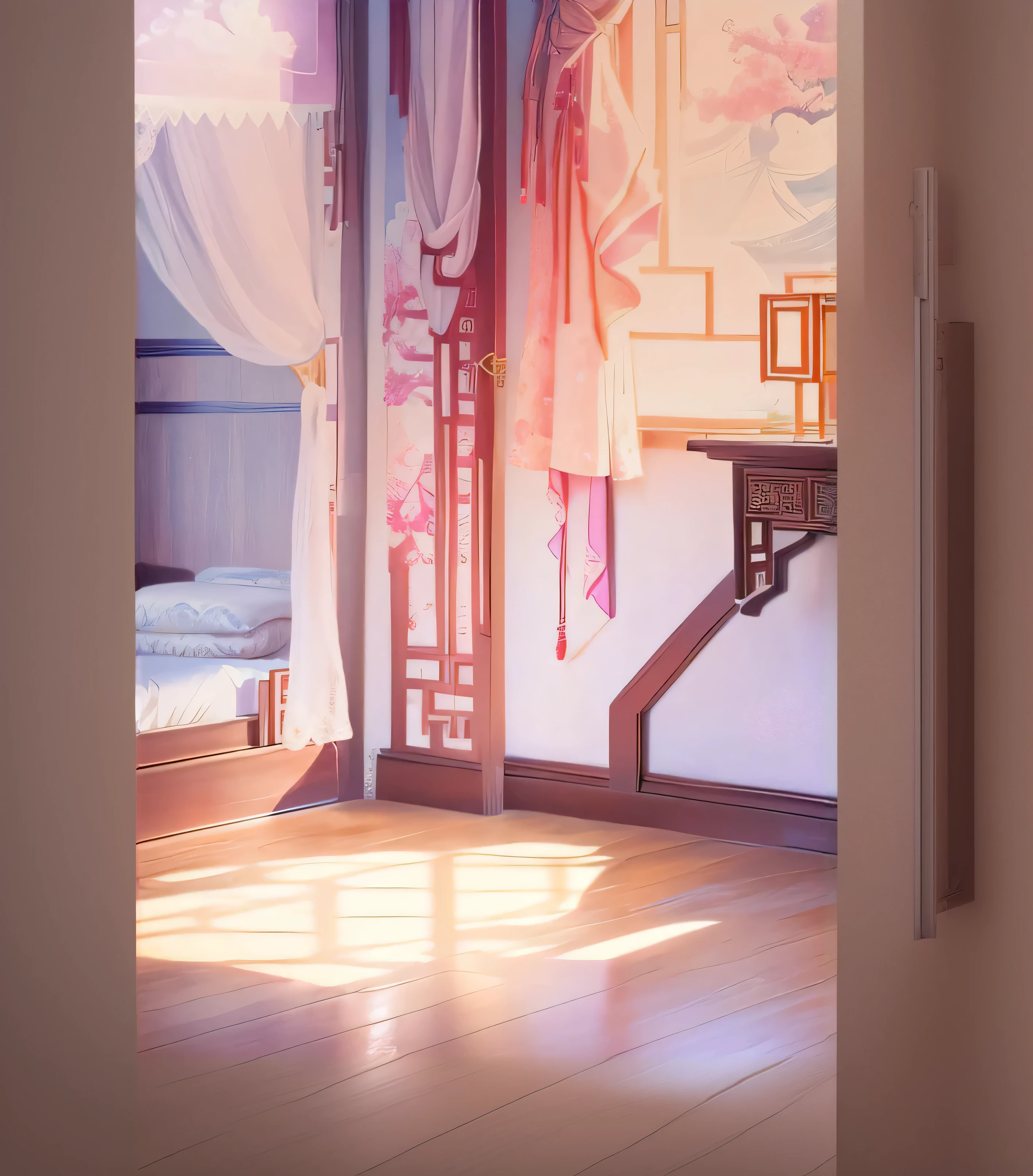 Left bed,Right wall,Floor below