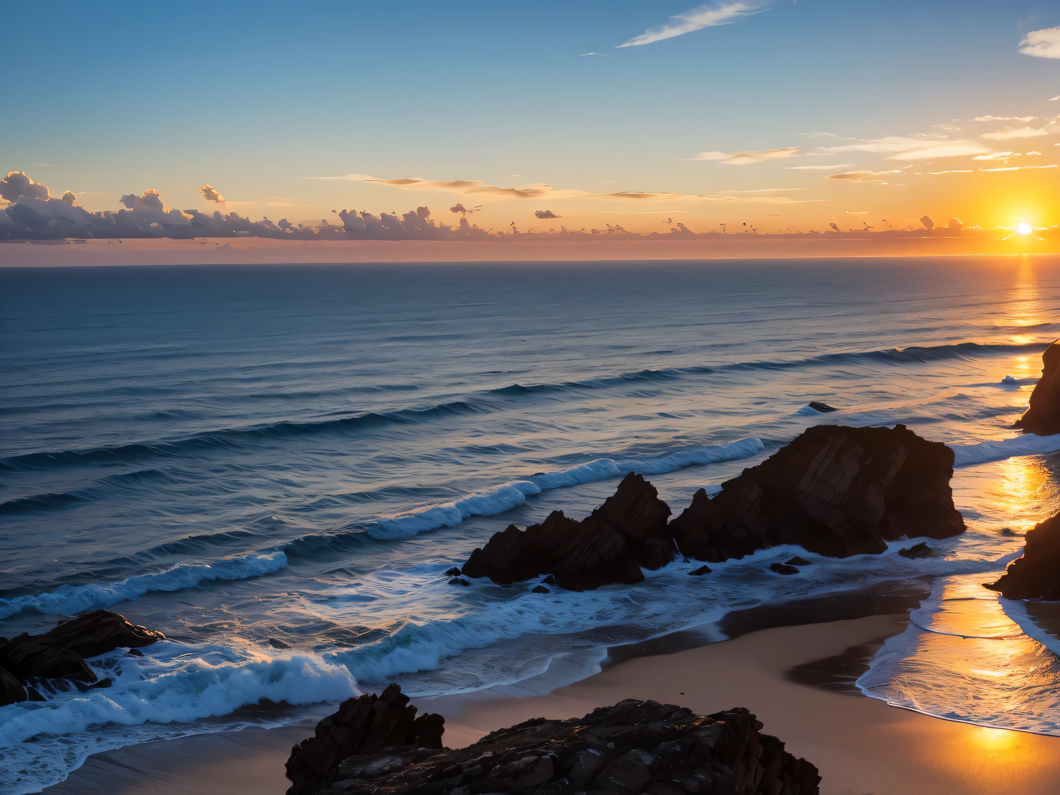 The sun setting over the coastline