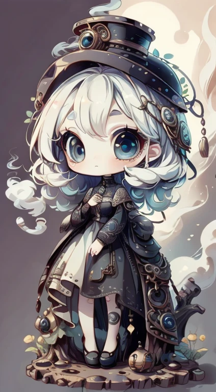 Dream-like Art Live Tree, Colorful smoke, Insane Details, steampunk detail, Intricate details, Ultra-detailed,Beautiful eyes、Big Eyes、One Woman、Luxury dress、8k、 In the soft sunshine、cute