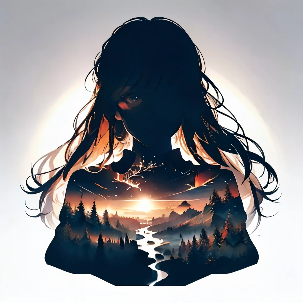 Automne landscape, fall, human silhouette, minimalism