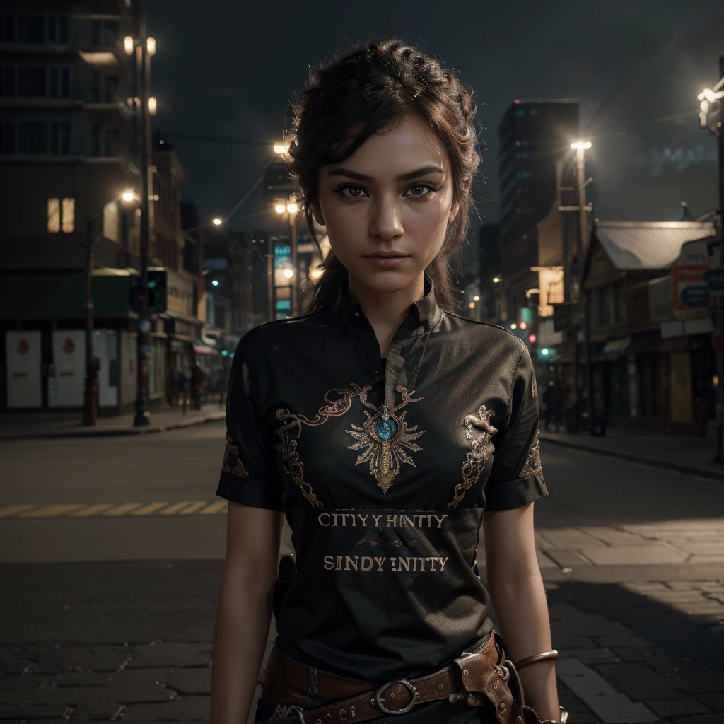 (วอลล์เปเปอร์ CG unity 8k ที่มีรายVery detailed),(Masterpiece), (best quality), (Very detailed), (best illustrations),(best shadow), cowboy shoot, (sharp eyeliner, eyelid, Detailed eyes:1.1), (city background:1.2), ,Take a break , Version 3 (Girls&#39; frontline), , American Blue Dog Breed