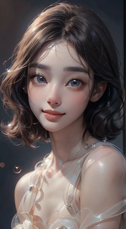 Highest quality, White skin, Real human skin, (detailed), Oval Face, pore, Ultra-high resolution, (8k, RAW Photos, Realistic: 1.4), One Girl, slim, (Gentle, goddess-like eyes) happiness: 1.2), (Lip gloss, eyelash, Gloss Face, Highest quality, Ultra-high resolution, Wide Lighting, Natural Shading)