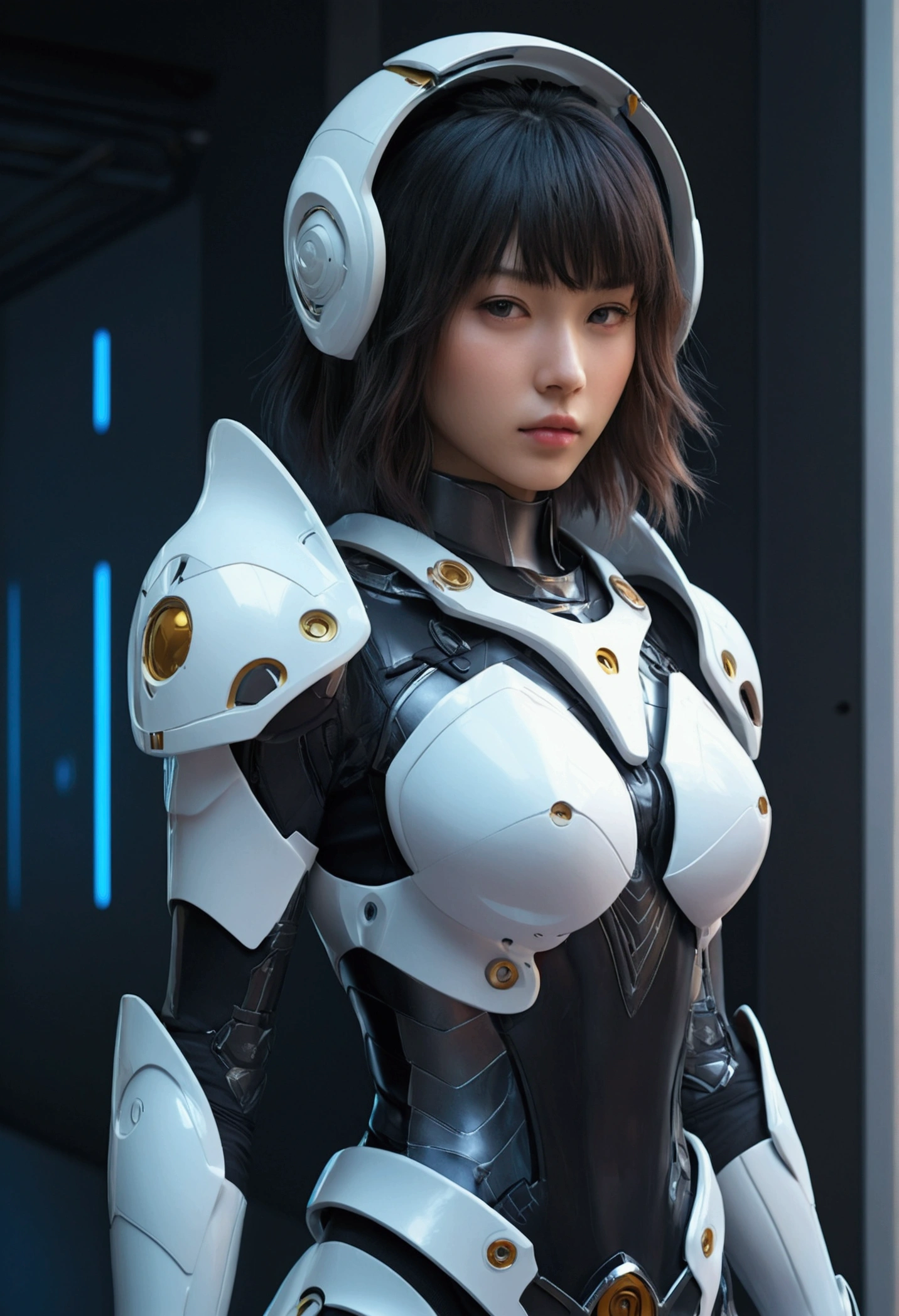 A woman in futuristic clothing holding a futuristic helmet and a futuristic sword, Trending on cgstation, Trending on cgstation, Portrait of a girl in the Knights of the Zodiac, Cute Cyborg Girl, Perfect android girl, Portrait Anime Astronaut Girl, Beautiful girl cyborg, Girl wearing mecha cyber armor, Game CG, cgsociety と fenghua zhong, Beautiful Cyborg Shrine Maiden