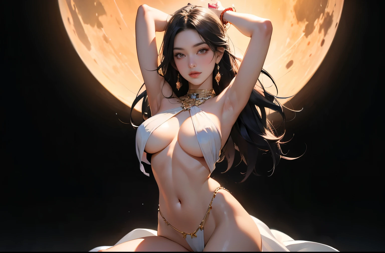 Gold tattoo with girl with golden earrings, In the style of vray tracing, Martin Ansin, yuumei, Poured, close up, Dark white and gold, speedpainting, masutepiece, Best Quality,Skinny Legs,In the hotel bedroom,sleep,Happy,Fully exposed chest,barechested,pantiy,Opening legs,Naked