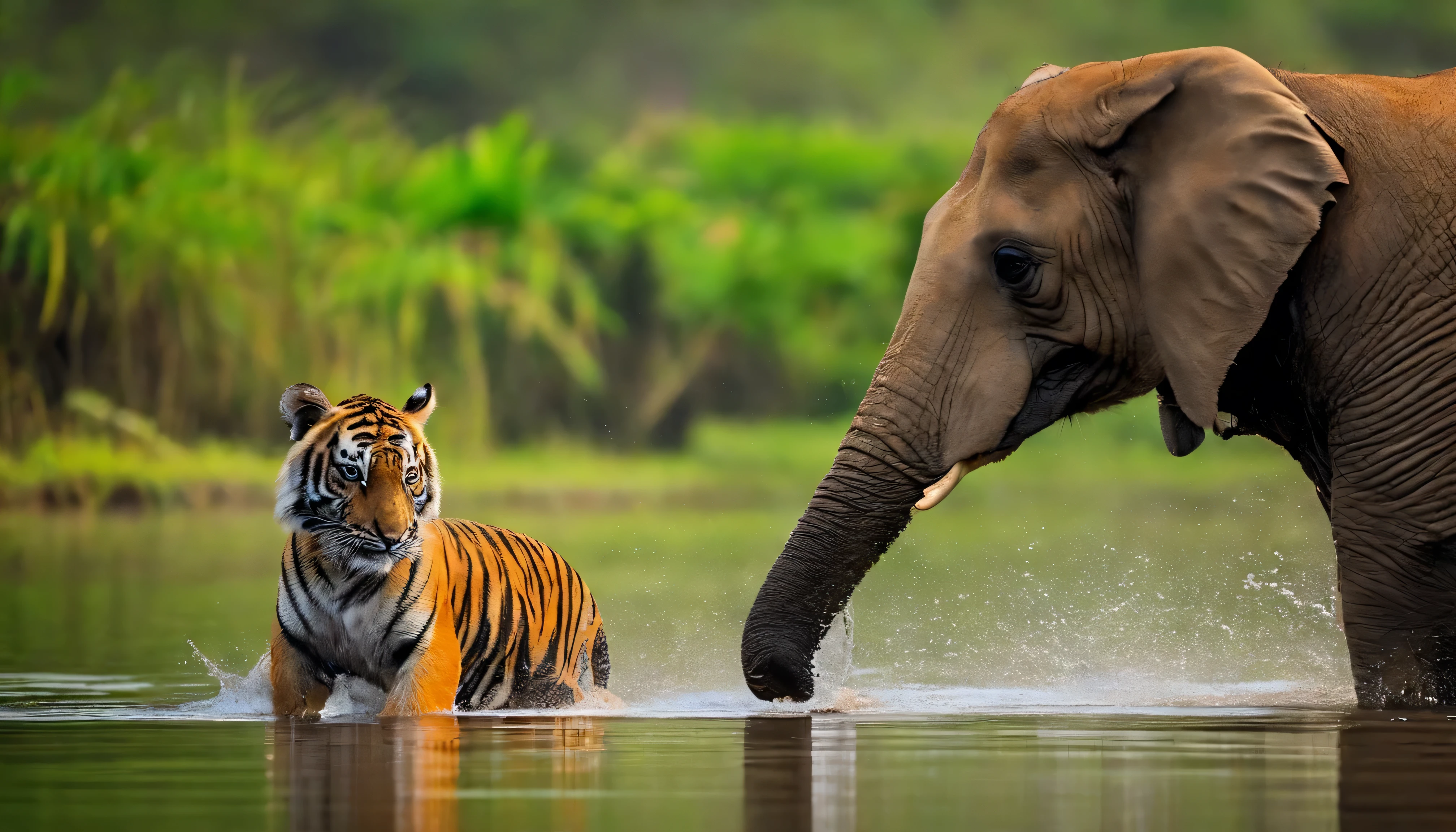 Tiger attack to Baby Elephant in the pond ofjungle 