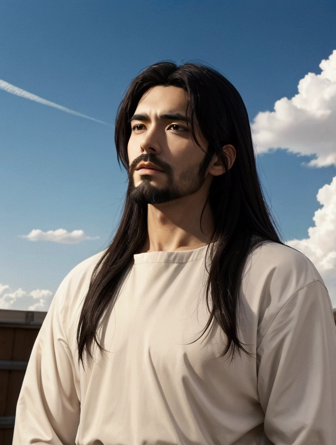 a photograph of Jesus looking at the sky, Anime Art