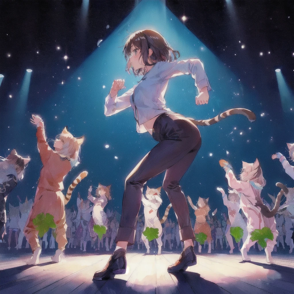 股間にleafを貼り付けて踊る猫と踊る女性のアニメ画像, leaf,Animated visual of many cats dancing behind, Anime Cat, Anime Catgirl, realistic Anime Cat, very beautiful Anime Cat girl, today's featured Anime stills, cute Anime Catgirl, beautiful Anime Catgirl, Anime stills, 80s anime style,Cute girl anime visuals, Daily Life Anime, Anime movie screenshots