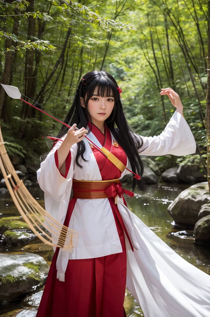 This image is『Inuyasha』Characters appearing in「Platycodon grandiflorum」is。An example of the prompt is shown below::
"An image of Kikyo from the anime 'Inuyasha', dressed in traditional miko attire and holding a bow, ready to shoot an arrow in a forest setting