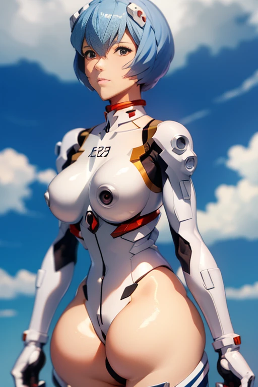 Rei Ayanami, from evangelion, naked showing her huge ass to the viewer.