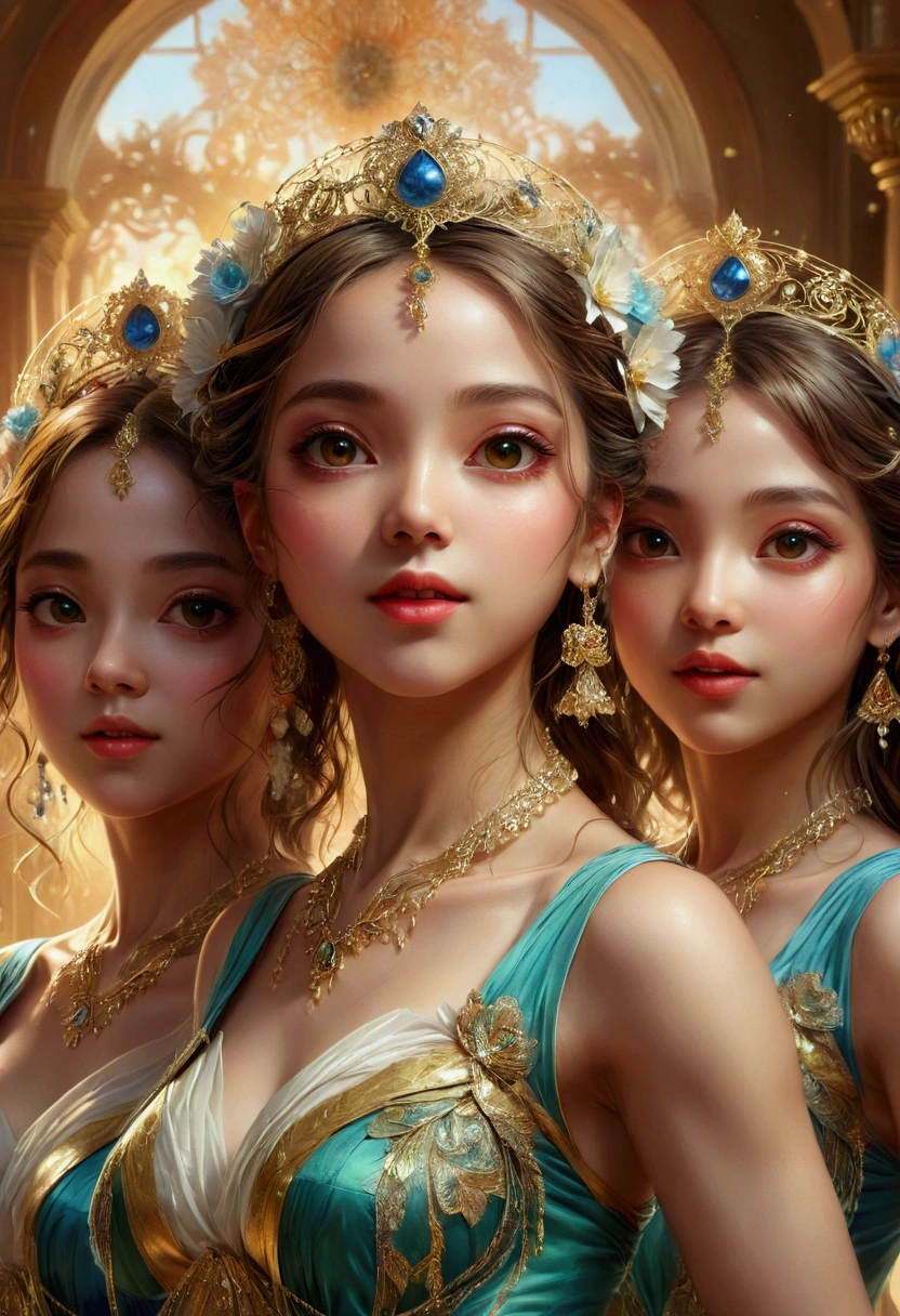 (dancing), 3girls, best quality, (masterpiece:1.2), high quality, Highres, (hyper detailed:1.2), (portrait), photorealistic, proper anatomy, various eyes, detailed face and eyes,