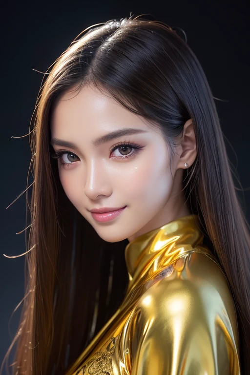 Latex bodysuit、Knee-high boots、Huge 、Long brown hair、Shiny, Oily skin、Glowing Skin、Indoor competition pool、White skin、The beauty of kimono, Body Portrait, 8k, Narrow and beautiful eyes, Dindal effect, masterpiece, 最high quality, high quality, High resolution, Very detailed photos, (Natural skin texture, Fine skin, Hyperrealism, Ultra Sharpness) , Skin with attention to detail, (Very fine, Fine skin texture, Intricate details, Beautiful Face, (Lifelike face), Realistic eyes, Beautiful and detailed eyes, Realistic Skin, Beautiful Skin, surreal, Very detailed, Golden Ratio, Smiling Eyes, ((Night moonlight background)), Body Portrait,  glamorous, Shiny Bodysuit