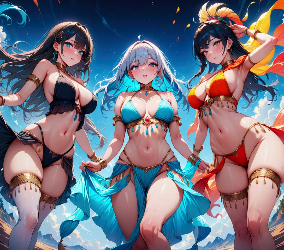 dancer, (masterpiece:1.2), best quality, high quality, Highres, (hyper detailed), 3girls, 