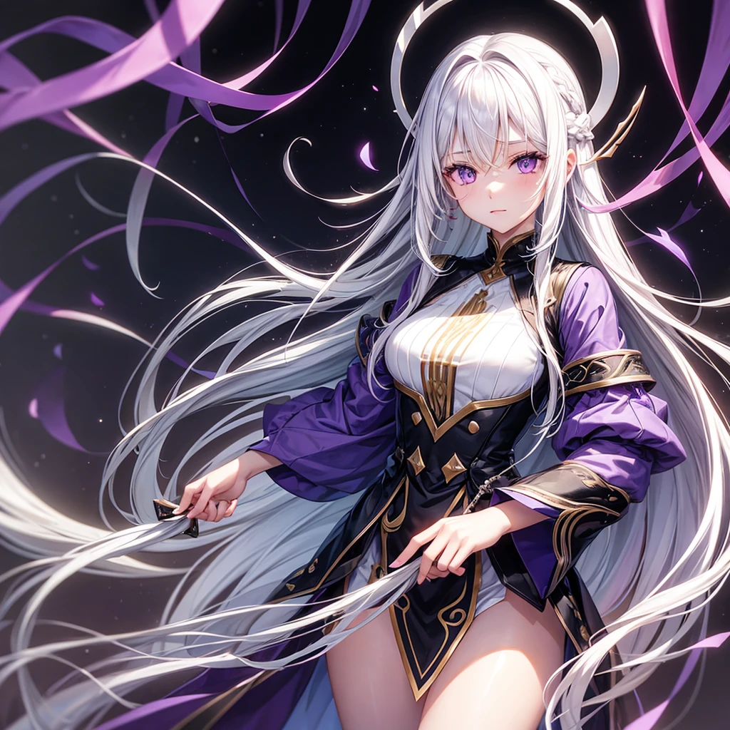 1girl,long white hair, purple eyes ,wearing