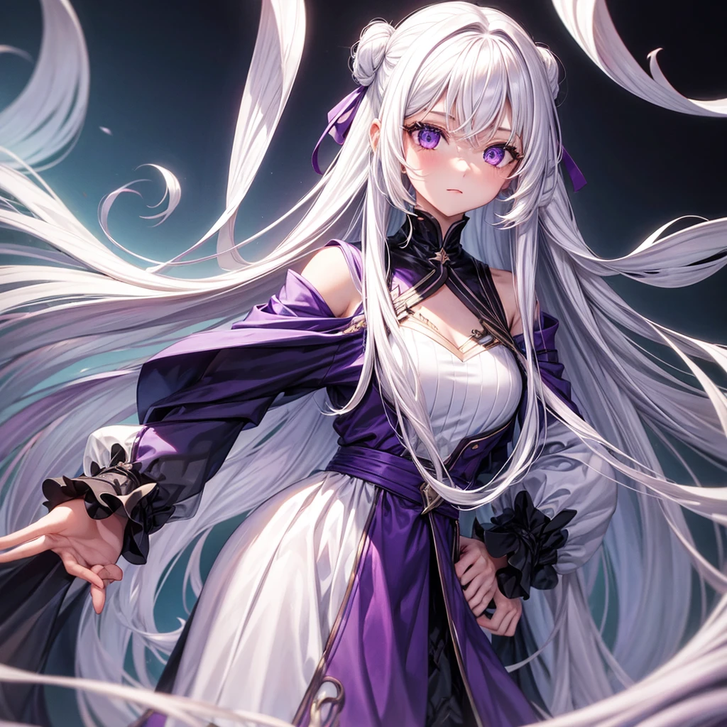 1girl,long white hair, purple eyes ,wearing