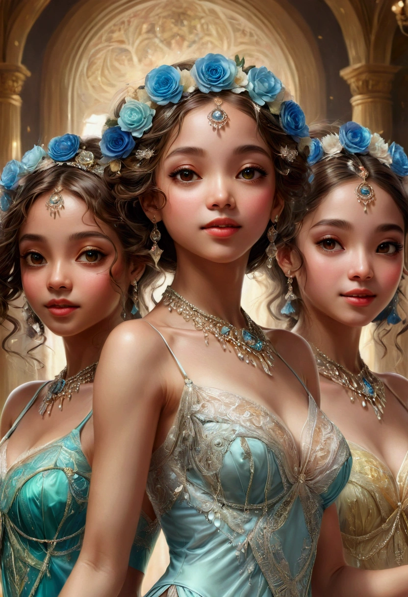 (dancing:1.5), 3girls, best quality, (masterpiece:1.2), high quality, Highres, (hyper detailed:1.2), (portrait), photorealistic, proper anatomy, detailed face and eyes, various races, different faces, various eyes,