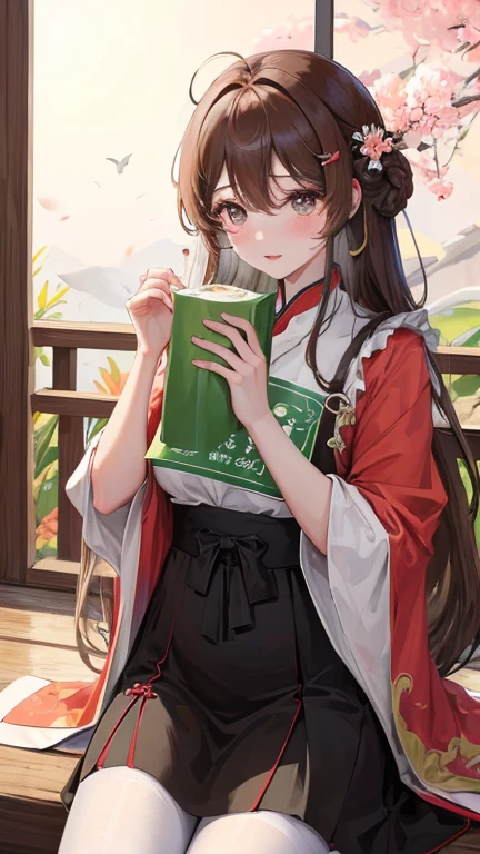 绝代夜满月1女China风姐妹御姐微笑棕发Princess剪麻花辫双丸浅粉红唇, calm, Intellectuals, Zhongfa, Green Student, hairpin, Peach Blossom, red clothes easter, best quality, Married woman， aldult, China人, China, elder sister,   hairpin，Brown hair, Princess，Full of motherly love，purely，blush，Passionate，Mother，Mature，fine，wife，Pantyhose，Shy，Happy，Lovely，发hairpin，Double tail，，Leg ring