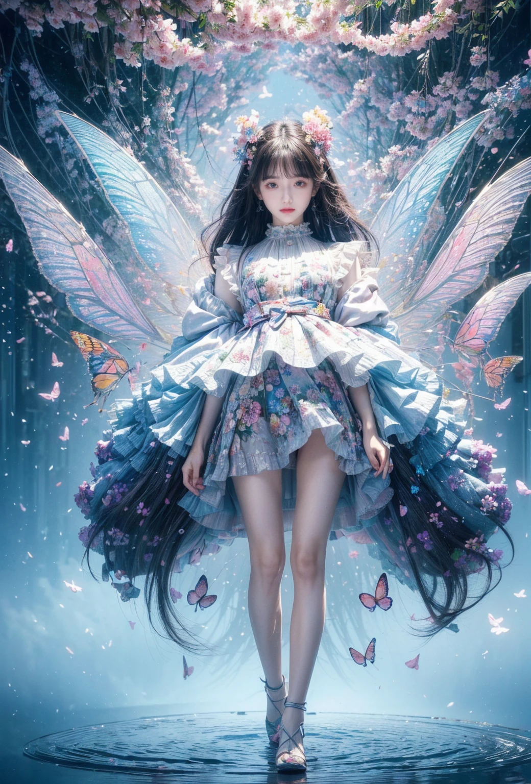 (masterpiece:1.1), (highest quality:1.1), (HDR:1.0), ambient light, ultra-high quality,( ultra detailed original illustration), (1girl, full body), ((harajuku fashion)), ((flowers with human eyes, flower eyes)), double exposure, fusion of fluid abstract art, glitch, (original illustration composition), (fusion of limited color, maximalism artstyle, geometric artstyle, butterflies, junk art)