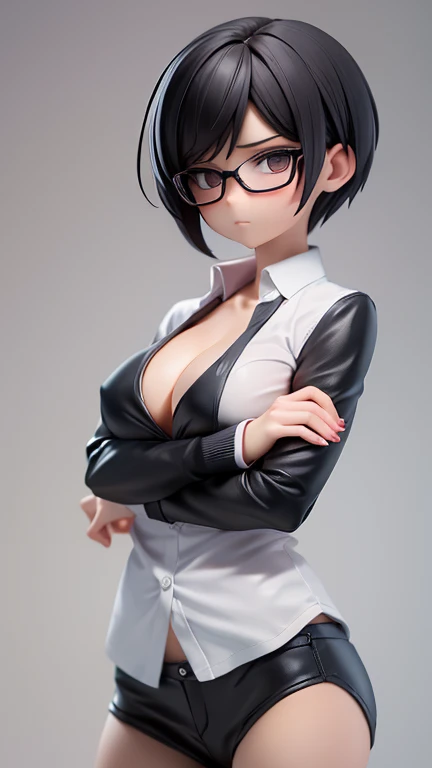 Cool woman,Sharp,boyish,The forehead is visible,Married Woman,whole body,Character portrait,Short Hair,Short Hair,Very Short Hair,slender,Slender,naked,skin,tits,skin露出,Black Hair,Big Breasts,Large Breasts,Wear glasses,,Watching the audience,Facing the screen,The feet are visible in the standing posture.
