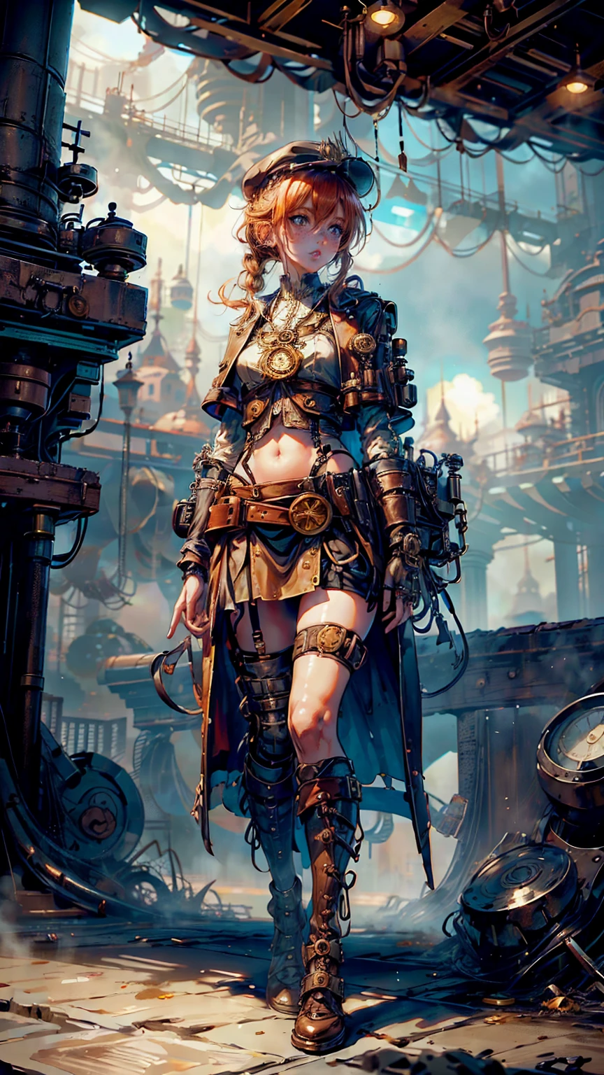 Female,
Apparel: Young Adult, Slender, Cute and Sexy, Freckles, Pigtail Hair, Ginger Hair, Blue Eyes,
Aesthetic: (Steampunk, Detective)
Outfit: Detective Outfit, White Shirt, Crop top Shirt, Midriff, , Half Glove, Leather Socks, Detective Cape, Belt, flat cap, V-neck Vest, Mini Skirt, Micro skirt,
Accessories: Stopwatch,
Object: Suitcase