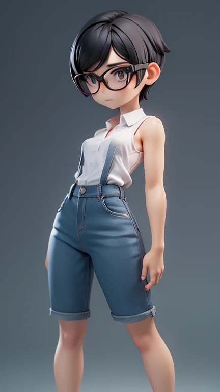 Cool woman,Sharp,boyish,Married Woman,whole body,Character portrait,Short Hair,Short Hair,,Black Hair,The forehead is visible,Very Short Hair,slender,Slender,naked,skin,tits,skin露出,Small breasts,Small breasts, wears glasses,Watching the audience,Facing the screen,The feet are visible in the standing posture.,Drawing from head to toe
