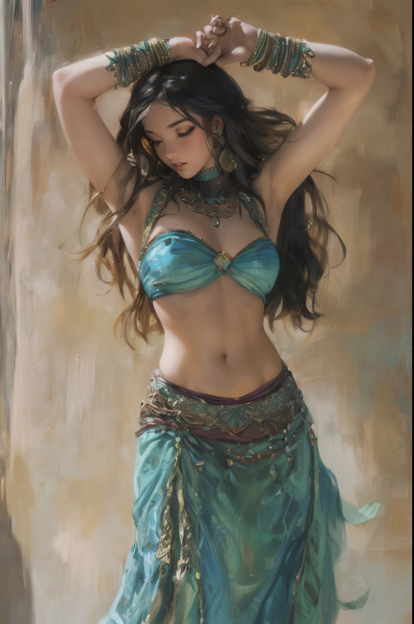 masterpiece, detailed, high quality, colourful, high sharpness, ((high resolution)), 1girl, solo, black hair, braid, blue eyes, small breasts, navel, cropped legs, shackles, chain, leash, restrained, bondage, nightgown, fantasy, torn clothes, nsfw, artwork , (detailed skin), (soothing tones:1.25), dramatic, (hdr), at night