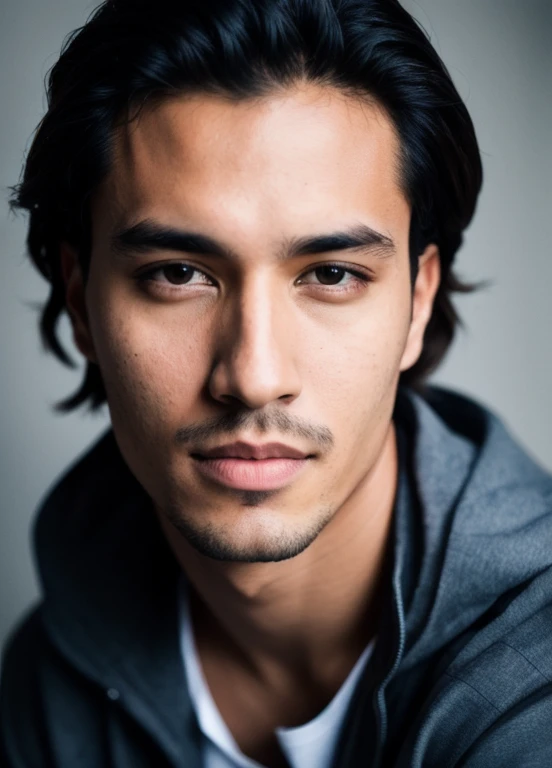 RAW photo, a (potrait:1.2) of a very handsome man, (high detailed skin:1.2), 8k uhd, dslr, soft lighting, high quality, film grain, Fujifilm XT3
