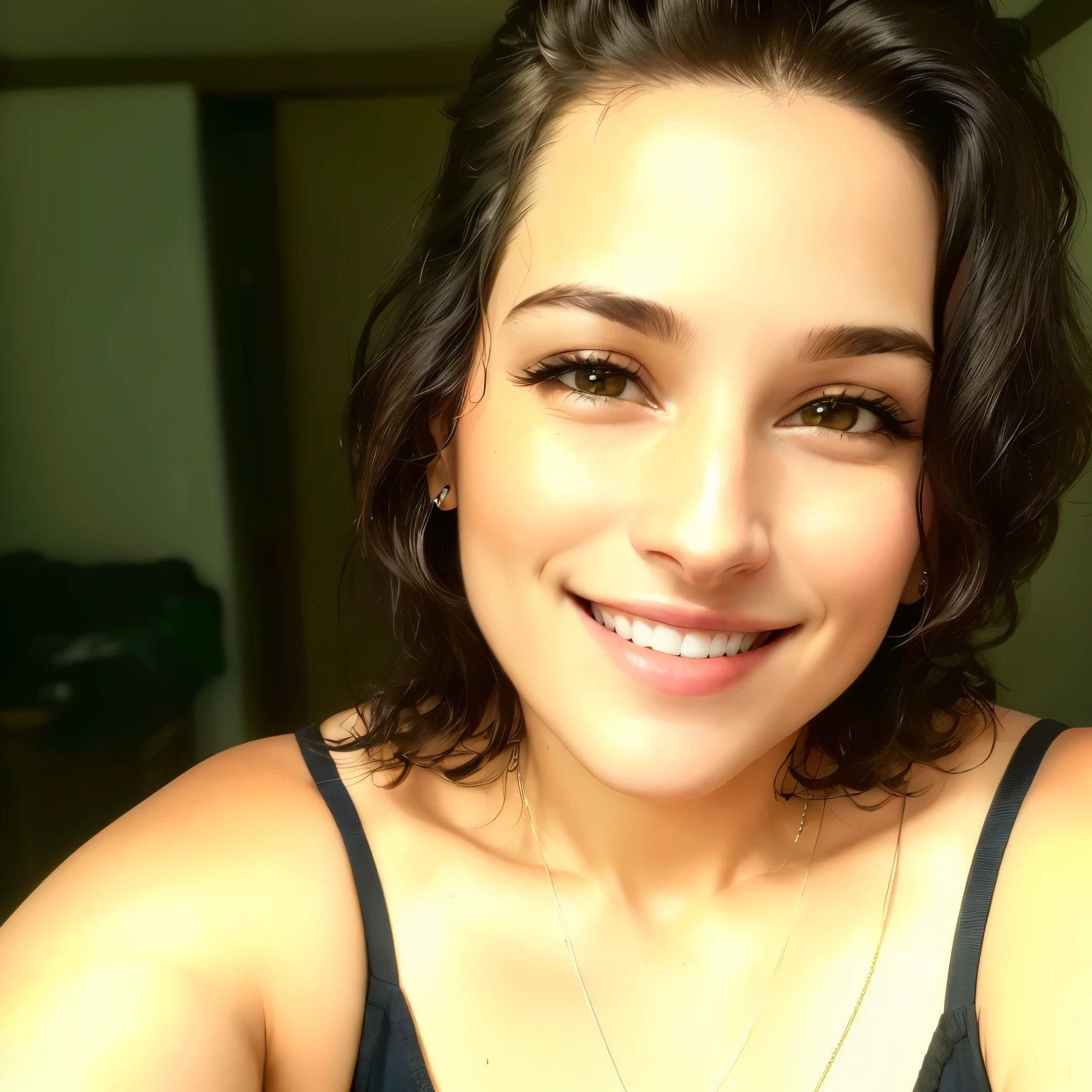 smiling woman with a necklace and necklace around her neck, profile picture with headshot, malika favre, 30 year old woman, 30 year old woman, smiling and looking directly, powder Nándor Katona, smiling happily at the camera, 40 years old women, half body head shot, ana de la reguera portrait, close up of the head, profile image