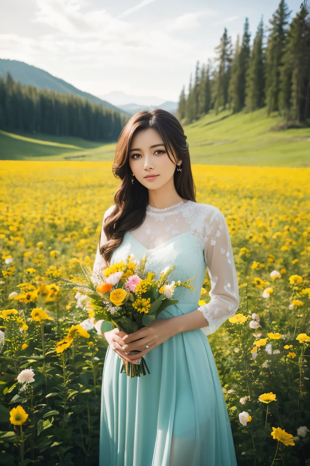 Woman holding flowers Landscape