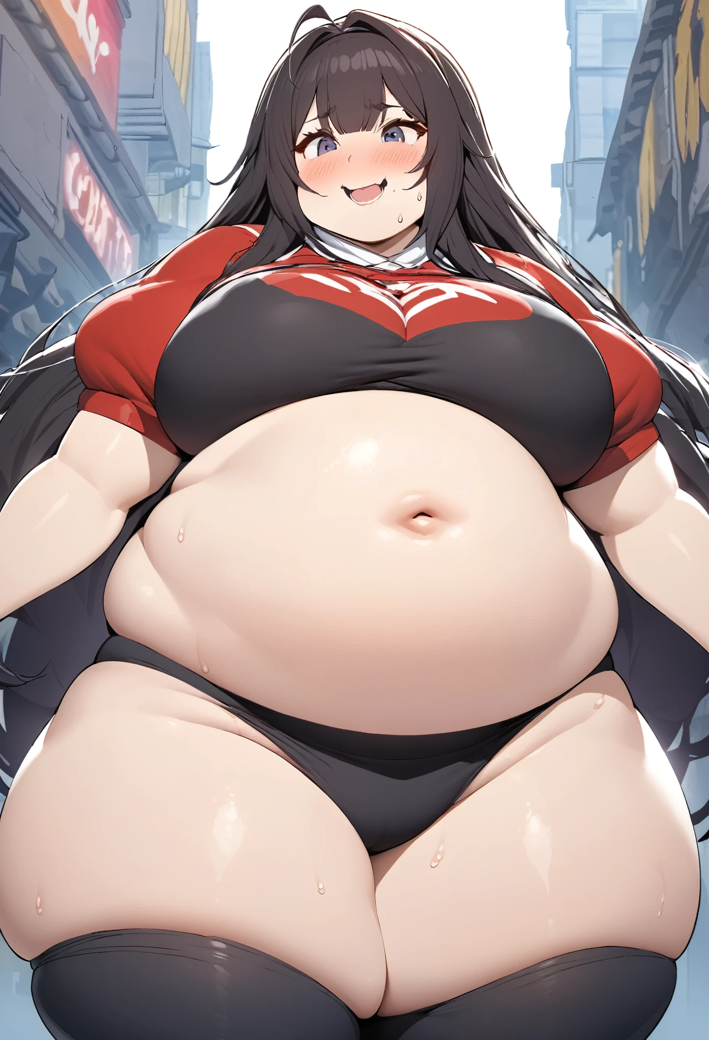 Fat obese sssbbw big eater woman has huge xxxxl size belly'Eat plump belly Mikepo thick arms
