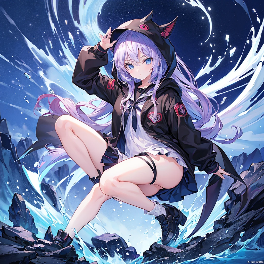 1girl,(((Highest quality、Masterpiece、Official Art、The best dynamic composition、超detailed)))、Anime Style、Perfect physique、The coolest pose、Cute Grim Reaper、Death&#39;s scythe is red and black、detailedな彫刻、Black hooded cloak、Super huge、detailed、In the middle of swinging down a scythe with both hands、Red spider lily background、