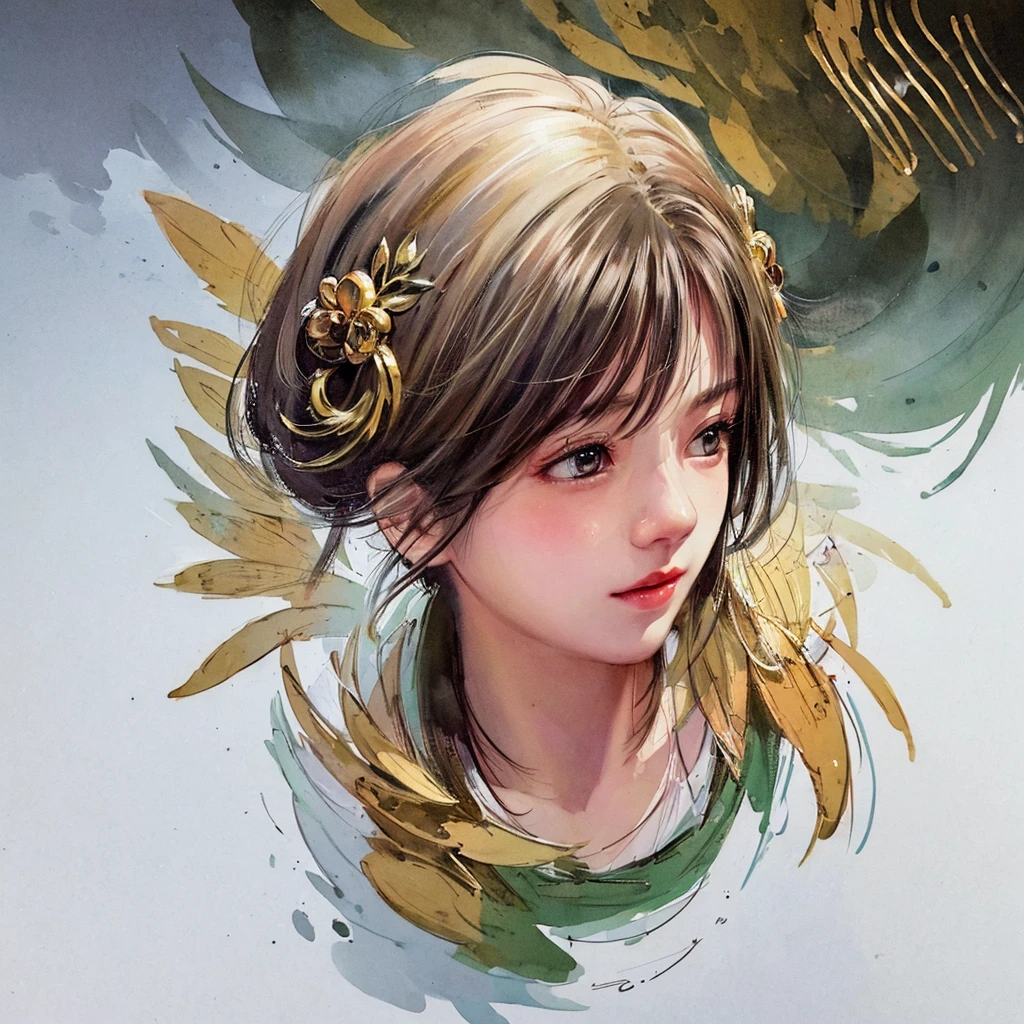stechu,(white background:1.4), ((tachi-e)), original,(illustration:1.1),(best quality),(masterpiece:1.1),(extremely detailed CG unity 8k wallpaper:1.1), (colorful:0.9),(panorama shot:1.4),(solo:1.2), (ink splashing),(color splashing),((watercolor)), clear sharp focus,{ 1girl standing },((korean style )),white background,outdoors, looking at viewer, soft smile, pure,beautyfull detailed face and eyes,beautyfull intricacy clothing decorative pattern details, black and gold color hair, black eyes,colorwater, wear glasses