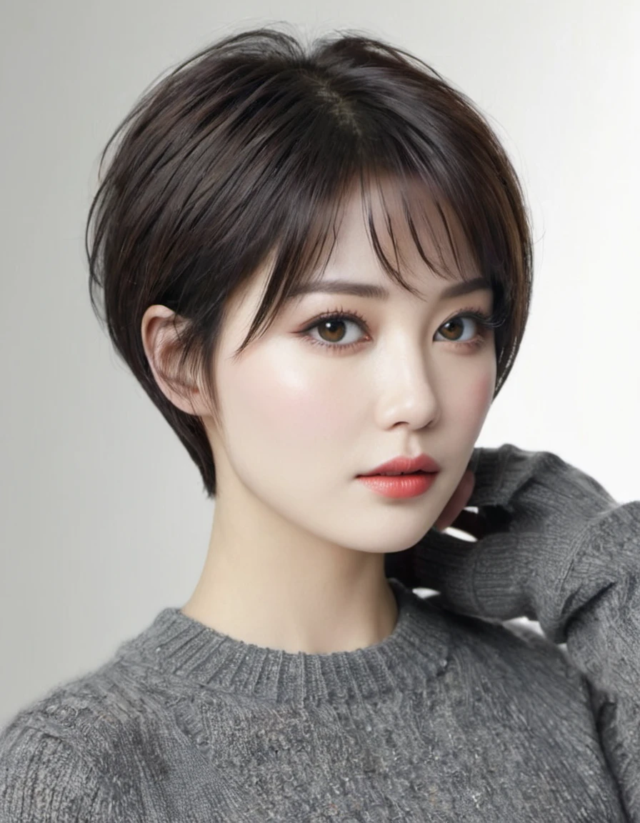 Detailed, realistic, beautiful woman with short hair
