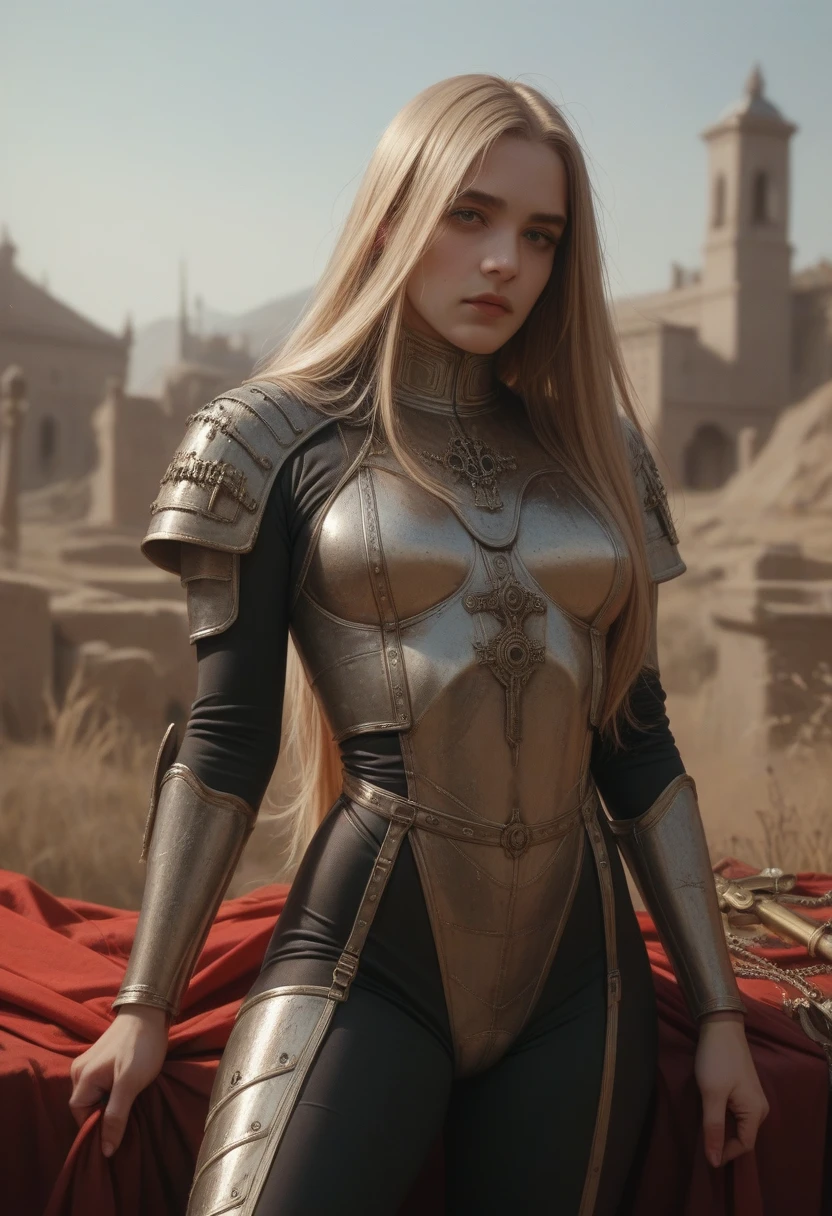 pale skin, detailed beautiful young Afgham woman, black long silky hair,medeival age warrior clad in an exposing war suit and midriff and thighs exposed and exhausted and panting from war,on a chariot