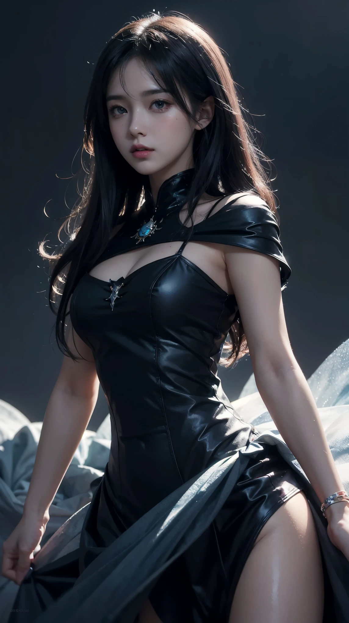 Mysterious Dark Princess,perfectly structured, (watercolor), Digital Illustration, Anime style, Very detailed content, Volumetric Lighting,, Pastel, Dynamic Combination, The image is clear and sharp, (Beautifully, sublimation:1.2), Indescribable beauty,