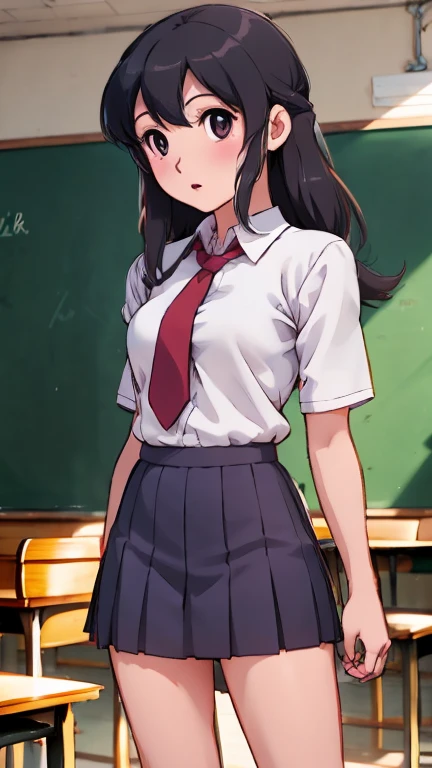 Shiina midday, classroom, uniform, highest quality, highly detailed, realistic shadows, realistic texture  