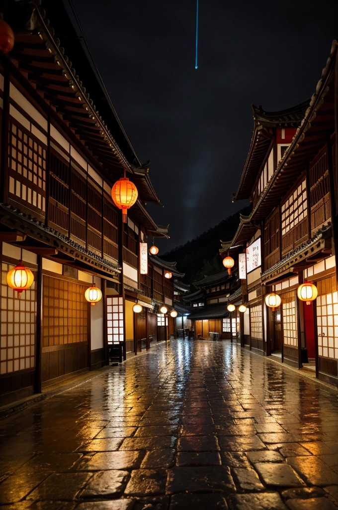 Scenery of Araf village,There are a lot of lights in the building, Dreamy Chinatown, china village, Awesome Wallpapers, Japanese Town, Japanese Village, 街のシュールなphotograph, Old Asian Village, Japanese cities, By Raymond Han, Rainy night, Cyberpunk Chinese Ancient Castle, brightly lit building, Rainy night, beautifully、aesthetic, photograph, movie, 8k, Attention to detail ((heavy rain)))