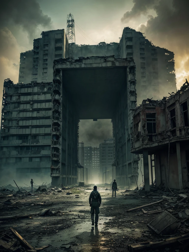"Design a captivating visual that merges elements of a thrilling film poster and an adventurous book cover.
1. Film Poster:
Theme: The Chernobyl Nuclear Disaster
Background: A desolate landscape with the ruined Chernobyl reactor emitting ominous plumes of smoke and radiation.
Foreground: Abandoned, decaying buildings and vehicles, with a lone figure in a hazmat suit surveying the devastation. The sky should have a sickly greenish hue, enhancing the sense of radiation and danger.
- Title: 'Chernobyl: The Silent Fallout' in bold, stark letters at the top.
- Credits: Include in classic movie poster style at the bottom.
- Mood: Eerie and foreboding, emphasizing the catastrophic impact of the disaster.
2. Book Cover:
- Book Title: 'Journey Through the Unknown'
- Author's Name: 'Siddheswar Mahanand'
- Background: A dense Amazon jungle with towering trees and vibrant greenery.
- Foreground: An ancient, partially overgrown stone structure with intricate carvings.
- Characters: Silhouettes or partial images of the main characters (Rohan, Maya, Anil, Zara, Dr. Neil) exploring the ruins.
- Text: The title 'Journey Through the Unknown' should be bold and prominent in an adventurous font, with the author's name 'Siddheswar Mahanand' below it in a complementary style.
- Color Scheme: Rich, earthy tones like greens, browns, and golds with shadows and lighting effects.
- Mood and Style: Adventurous, mysterious, and inspiring."
This prompt should guide the creation of a striking visual that blends the eerie atmosphere of the Chernobyl disaster with the adventurous spirit of a jungle exploration novel.
