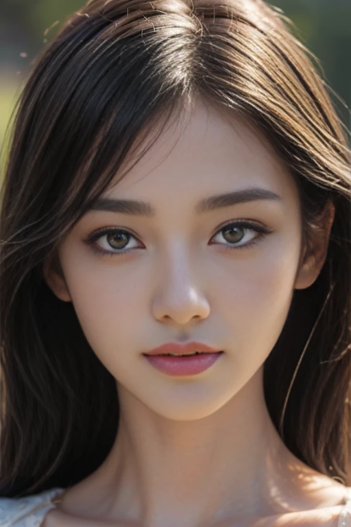 (masterpiece, Highest quality, employment, High resolution:1.2), (Very detailed, Intricate details, High resolution), (Medium Close-up:1.2) The portrait we have (Sunny background:1.2), (Medium Shot:1.2), (Face Focus:1.1), (Soft Focus:1.2), Low light, (Out of focus:1.2), Bokeh, 1 1 1.4, 40mm, Realistic, born, 8k, ((Textured skin:1.1, Skin pores:0.3, Realistic Skin:1.1)), Intricate details, One girl, (Extremely clear images), Black Hair, Perm Straight Hairstyle, Very beautiful girl, ((masterpiece, Highest quality, Best image quality, High resolution, Realistic, RAW Photos, 8k)), ((Very detailed CG 統合 8k 壁紙))