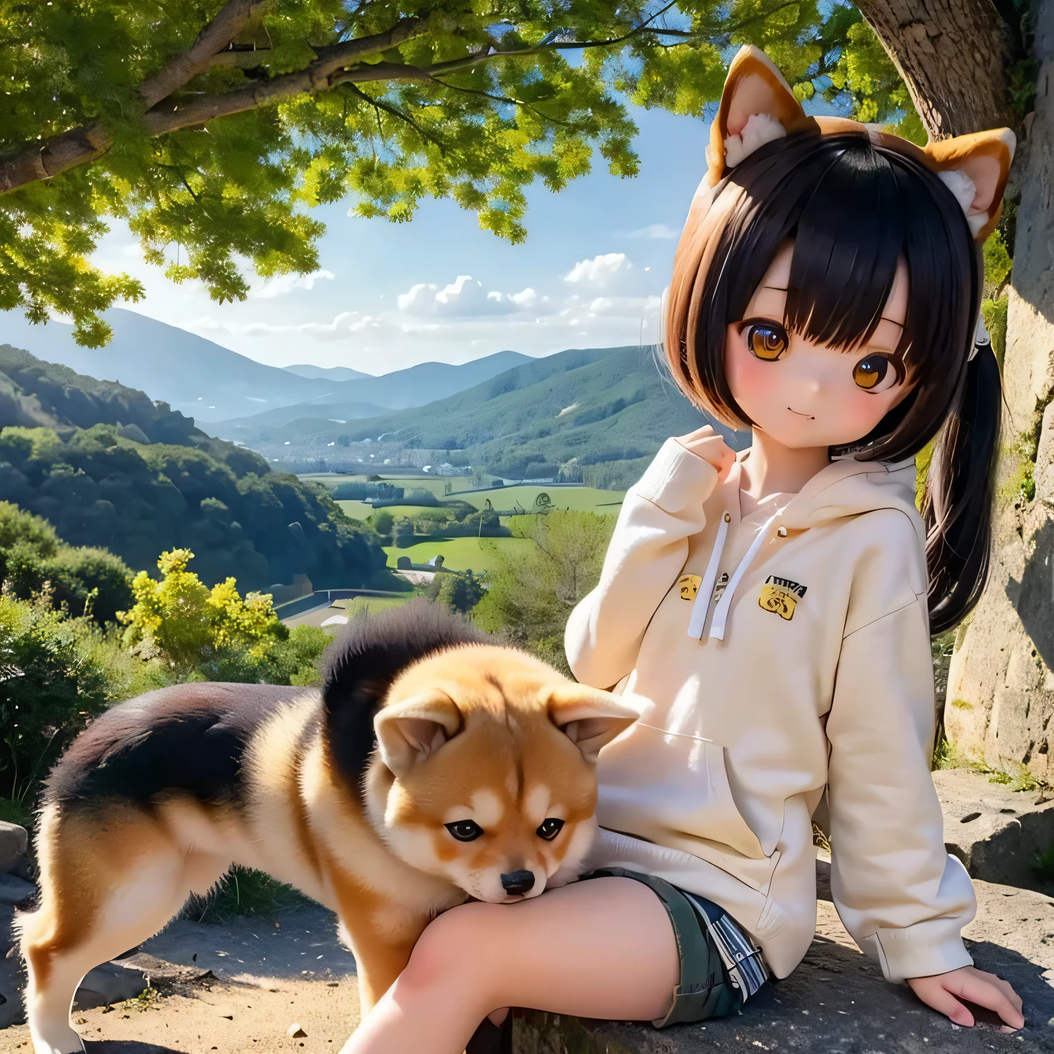 Shiba Inu girl rural scenery