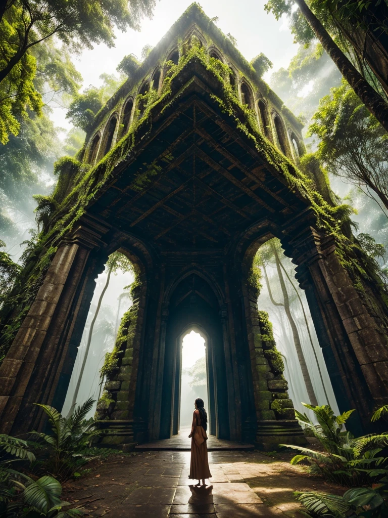 "Design a captivating book cover for 'Journey Through the Unknown,' an adventure and exploration novel. The cover should evoke a sense of mystery and adventure.
Background: A dense Amazon jungle with towering trees and vibrant greenery.
Foreground: An ancient, partially overgrown stone structure with intricate carvings.
Characters: Silhouettes or partial images of the main characters (Rohan, Maya, Anil, Zara, Dr. Neil) exploring the ruins.
Title and Author's Name: The title 'Journey Through the Unknown' Author name ' Siddheswar Mahanand ' should be bold and prominent with an adventurous font, and the author's name below it in a complementary style.
Color Scheme: Rich, earthy tones like greens, browns, and golds with shadows and lighting effects.
Mood and Style: Adventurous, mysterious, and inspiring."